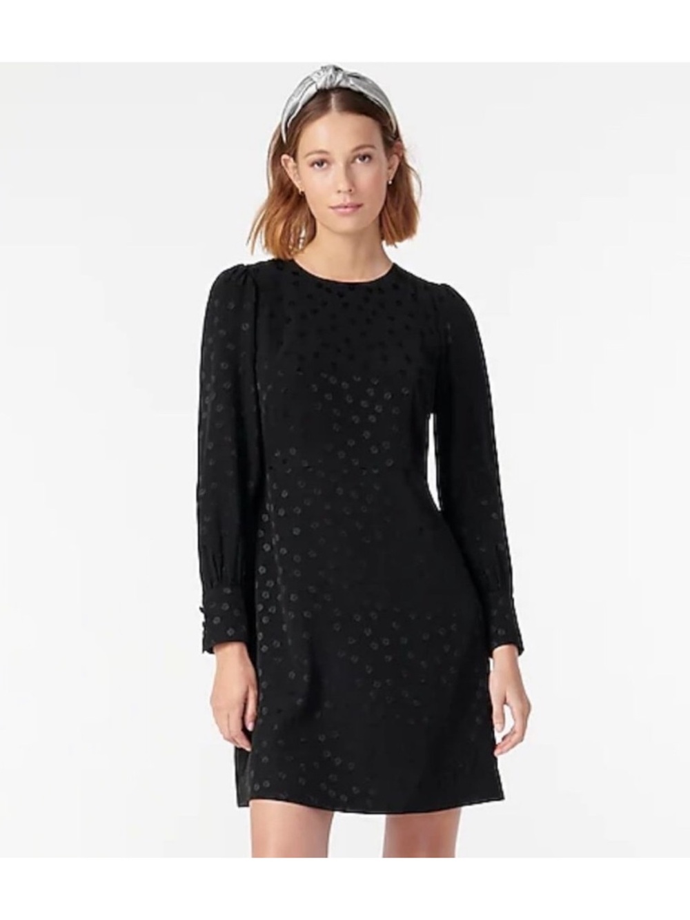 NWT J. Crew AR644 Size 8 Classy Solid Black Shift Dress in Dot Floral Jacquard